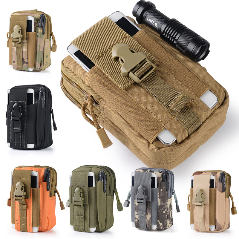 

Outdoor Sports Molle Tactical Waist Pack Men's 5.5/6-Inch Waterproof Phone Bag Wear Leather Belt Running Pannier Bag, Khaki