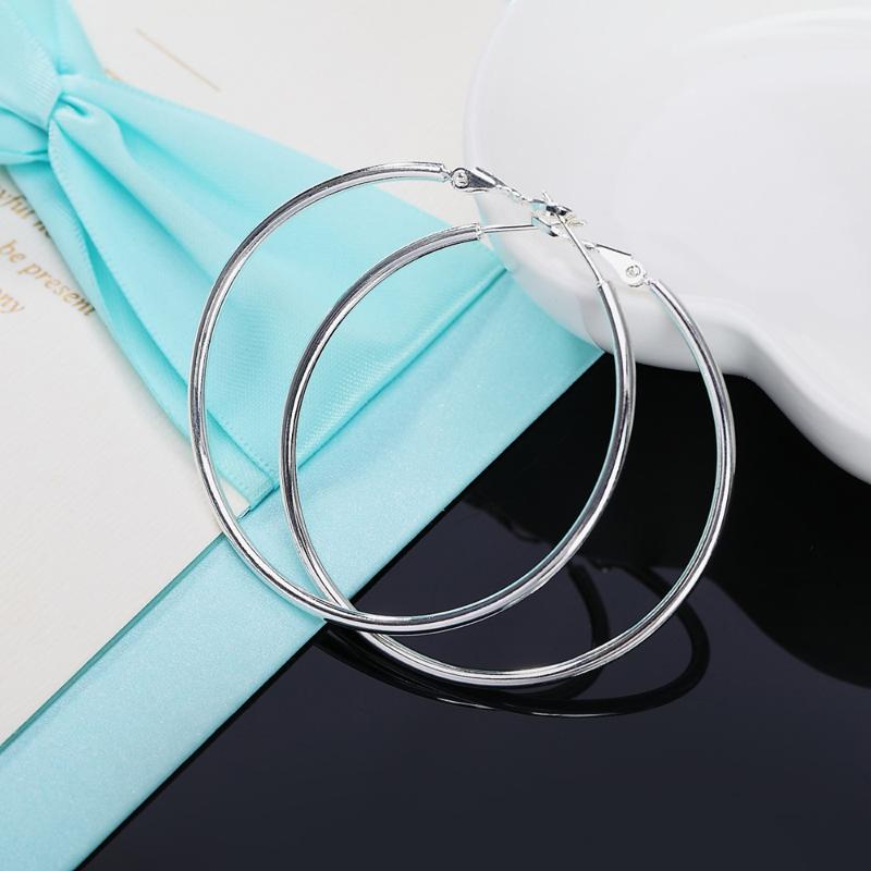 

Hoop & Huggie Women 100% 925 Sterling Silver Earring 40/50/60mm Round Circle Loop Gifts Box Packing Simple Earrings