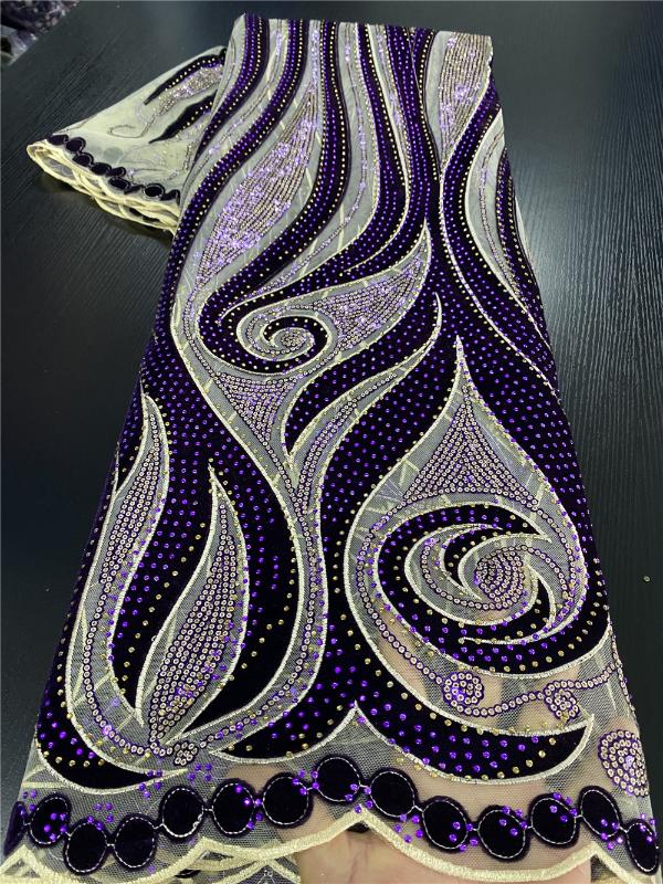 

Purple Velvet Lace Fabrics 2020 Latest Nigerian Mesh Tulle Lace Fabric with Stones French Sequin Fabric for Sewing APW3202B