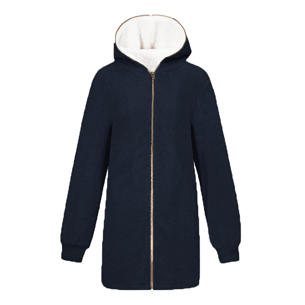 

Hooded Jacket Women Cardigan Coat Long Sleeve Zip Closure Baggy Style for Women,Dark Blue