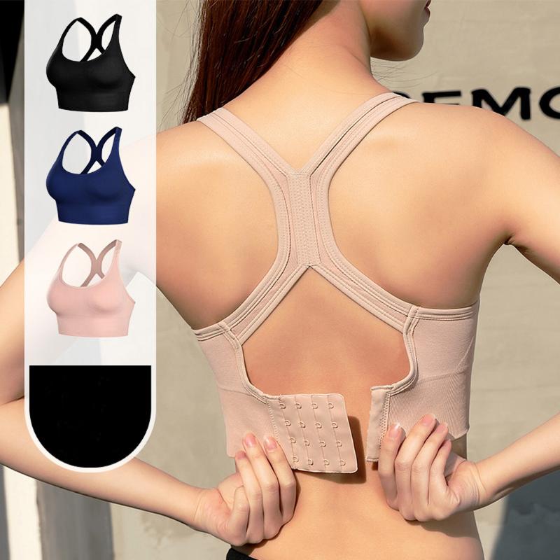 

#Z45 Women Sports Bra Buckle Brathable Sports Top Push Up Female Gym Fitness Underwear Female Seamless Running Yoga Bra, Navy