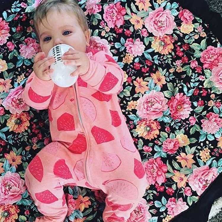 

2020 Autumn Winter Baby Rompers Flower Printing Newborn Baby Girl Long Sleeve Zip Romper Toddler One Pieces Jumpsuit MBR0184, As photo