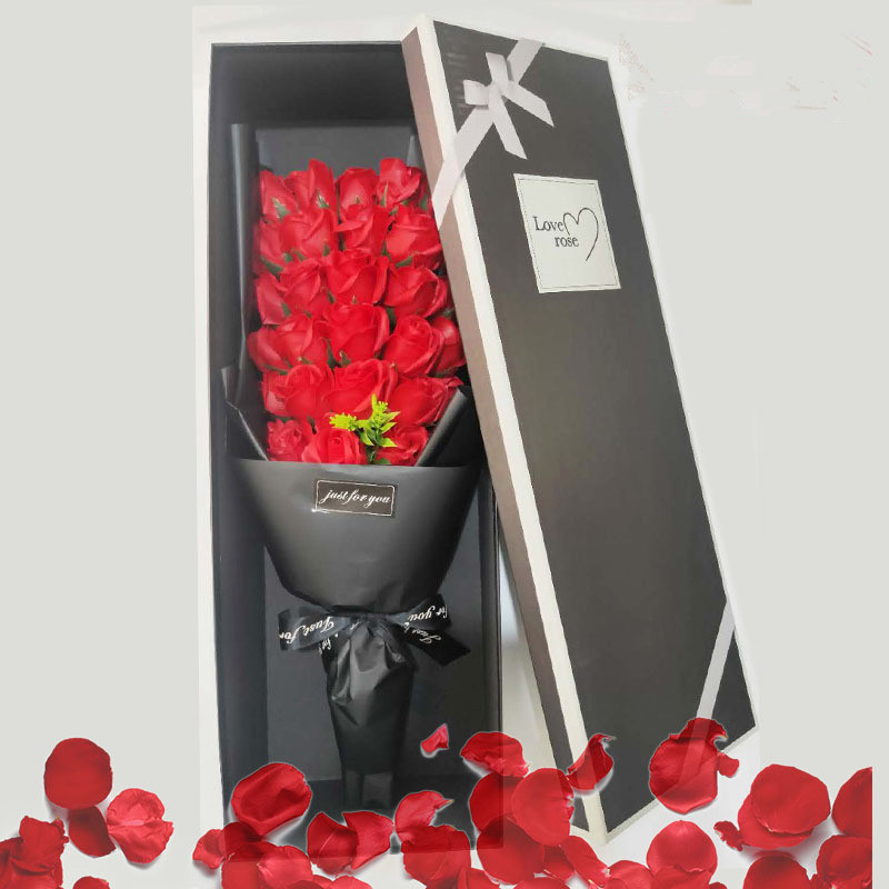 

Upscale 33PC Roses Gift Box Valentine's Day Teacher's Day Bouquet Artificial Soap Flower Activity Gift, Blue