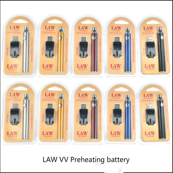 

LAW 1100mah Battery Preheating VV laws Vape pen Blister Kits O Pen Bud Touch Variable Voltage Vape Battery With USB Charger, Mix colors