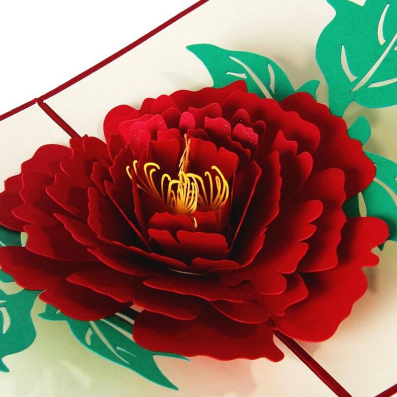 

3D Up Postcard Birthday New Year Christmas Folding Kirigami Card Simple Peony Greeting Card for Wedding Valentine's Day