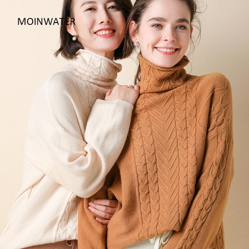 

MOINWATER Women New Fashion Knitted Sweater Lady Slim Turtleneck Blue Cashmere Pullover Female Black Tops Sweaters MS1902