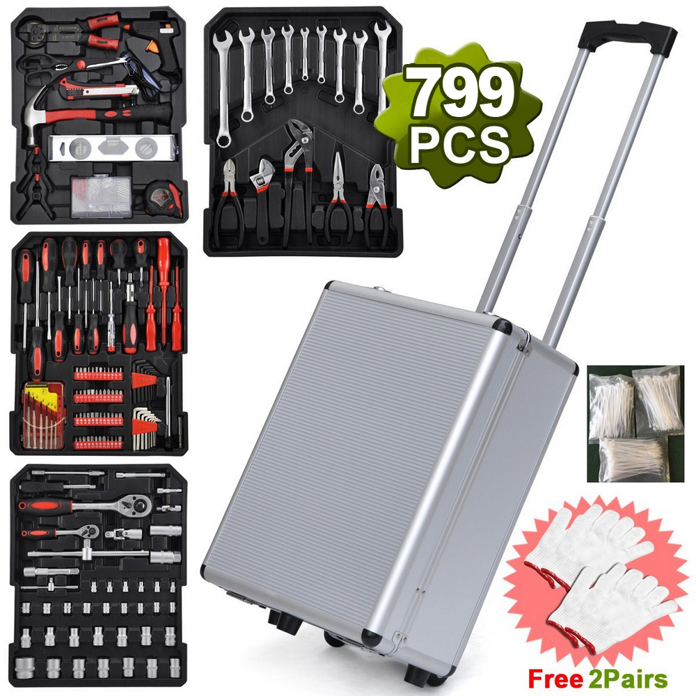 

husky tool set 799pcs Aluminum Trolley Case Tool Set Silver Tool Organizers Toolbox Caixa De Ferramentas