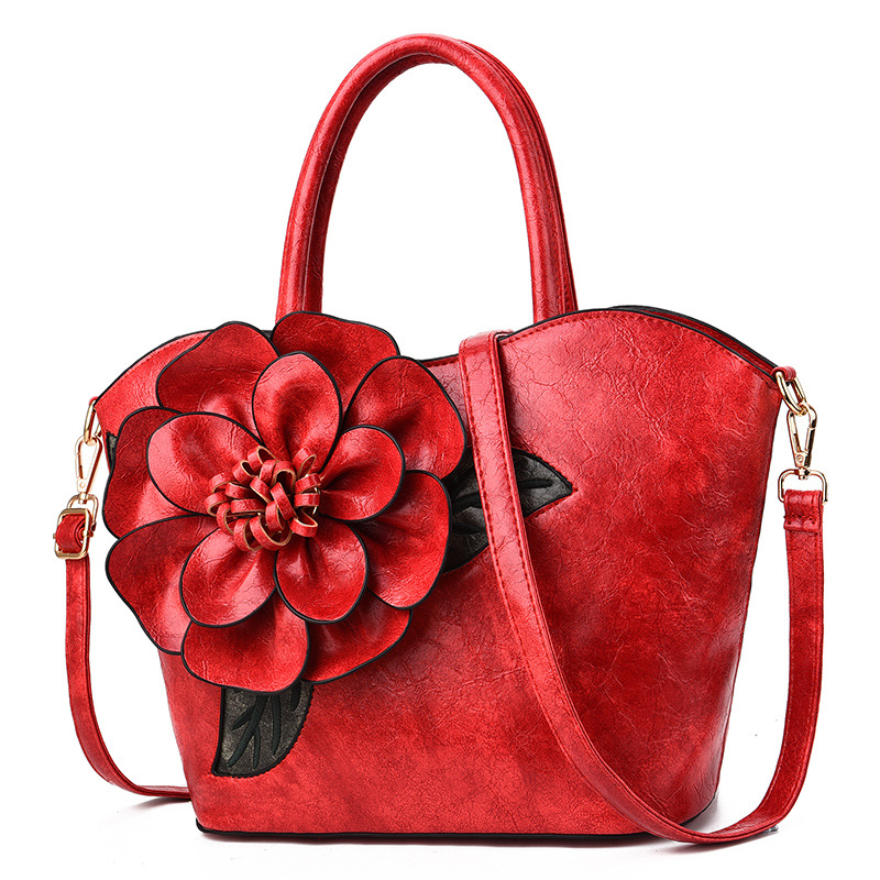 

Bucket bag 2020 new lady fashion leather handbag Messenger bag large capacity casual shoulder bags, Red
