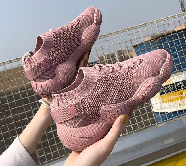 

Ins super fire stretch socks shoes female Korean version of ulzzang flying woven casual shoes cross-border women's shoes, Pink