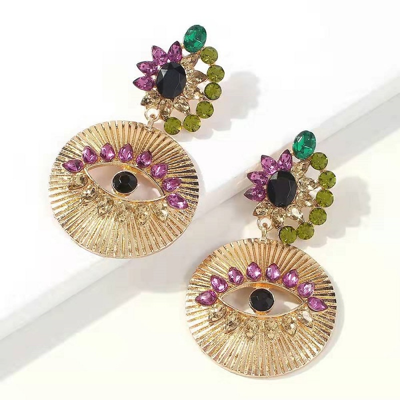 

Wholesale-iced out dangle earrings for women luxury designer colorful bling diamond eye dangling earring vintage rhinestone jewelry gf gift