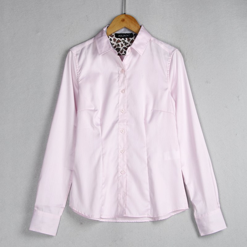 

2020 new Women pink shirt Female single breasted long sleeve turn down collar Office wear top N53