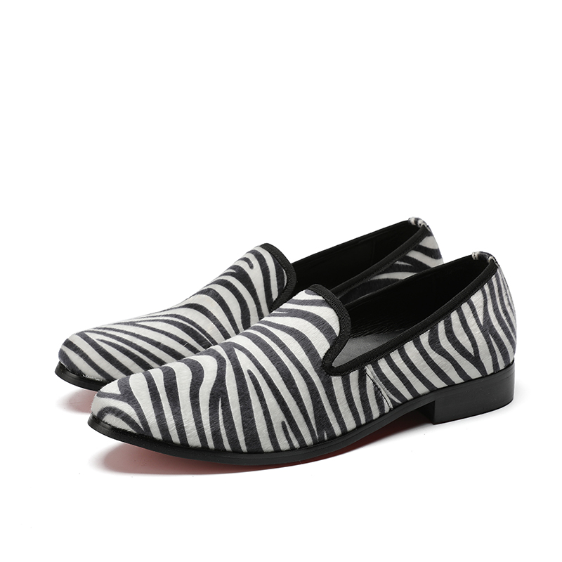 

Comfortable New Zebra Fashion pattern Genuine Leather Slip-On Pointed Toe Flat Man Casual Classic Oxfords, Beige