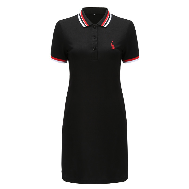 

2019 Giraffe Brand Summer Dress Solid Color Women Dress Short-sleeved Long Style Polo Women Dress Female CY200521, Black