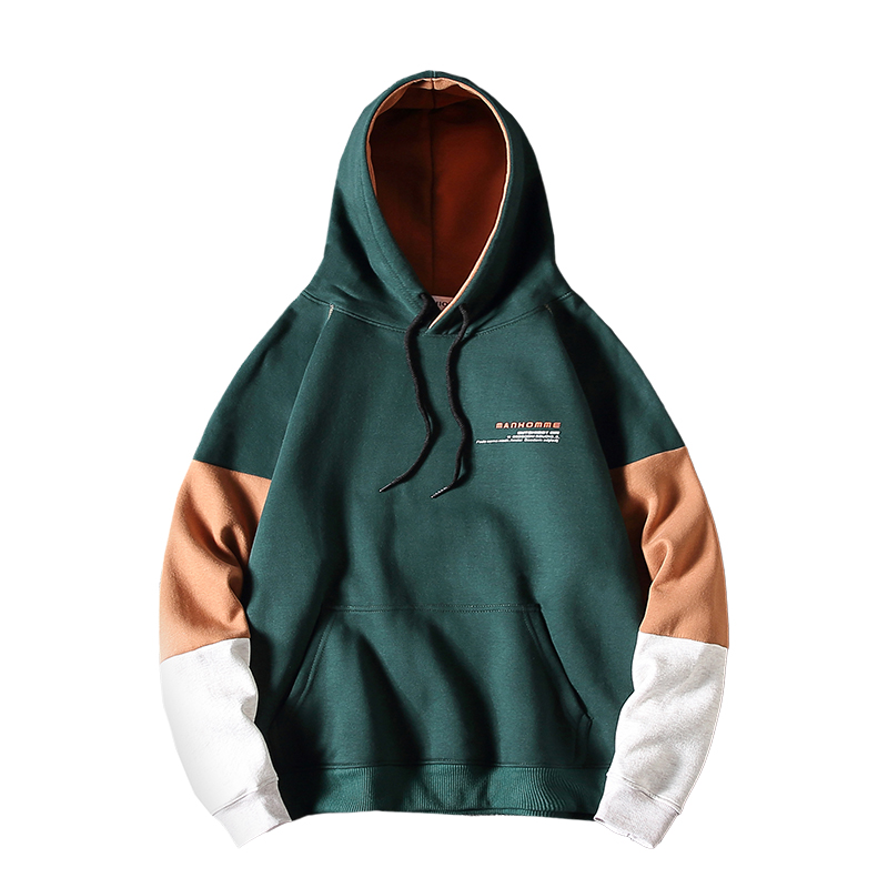 

large size print hoodie men thick hoodies color block sweatshirt brand hip hop color stitching long sleeve, Black