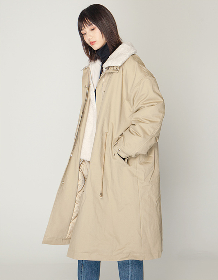

Parkas mujer 2019 autumn and winter coat women casual long coat loose fake two pieces of lamb fur parka cotton women jacket, Khaki