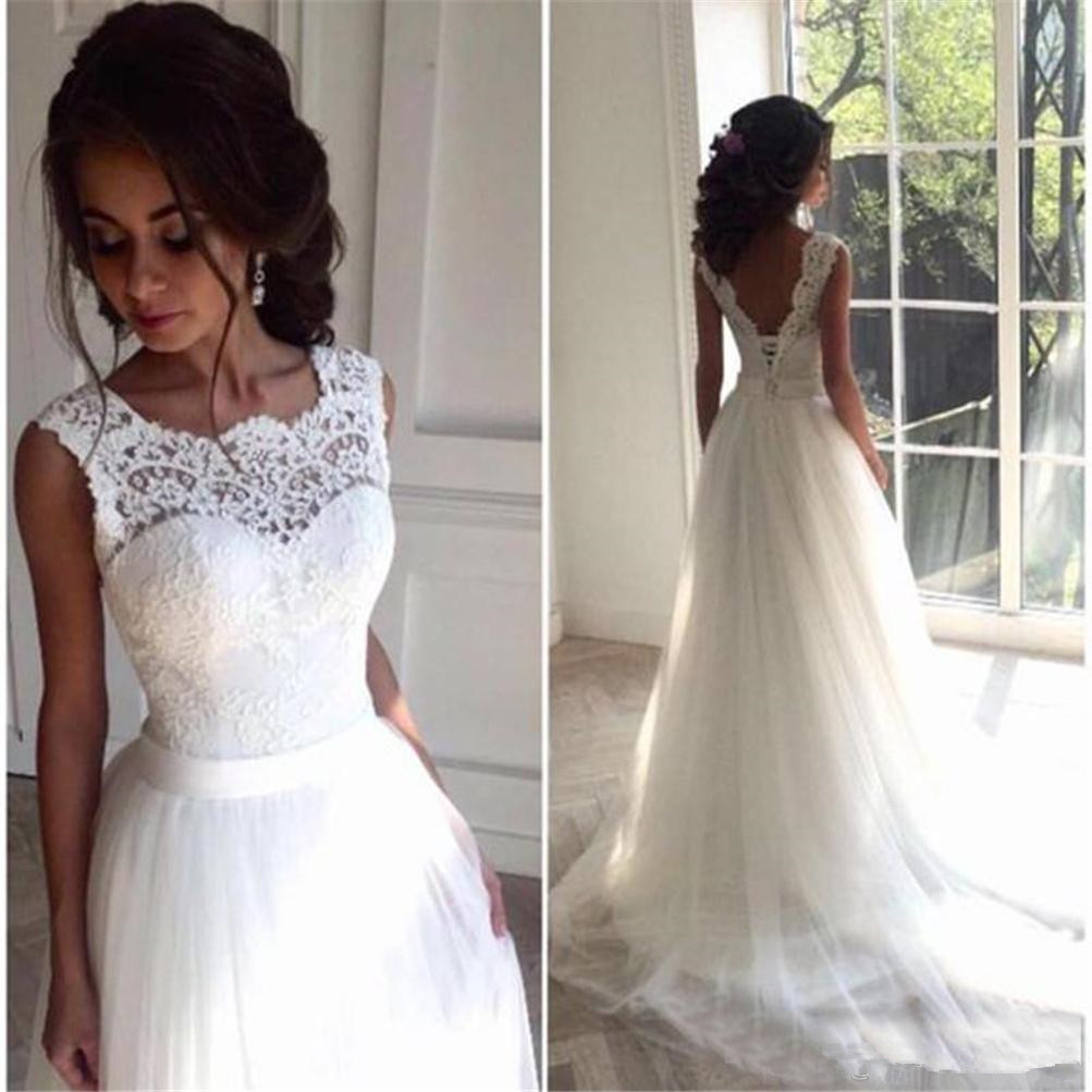 

Backless Korean Wedding Dresses Vestido De Noiva Simples 2019 White Tulle A Line Cap Sleeve Wedding Dresses with 2020 New, Grape