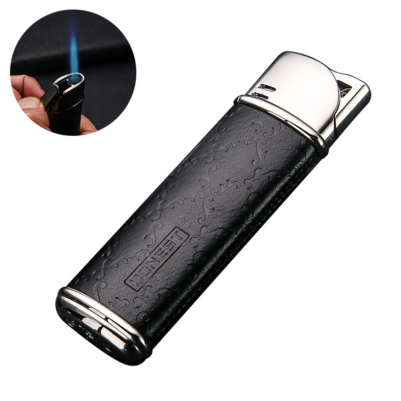 

HONEST Jet Torch Lighter Butane Gas Leather Metal Cigar Lighters With Gift Box Cigarette lighter Without Gas