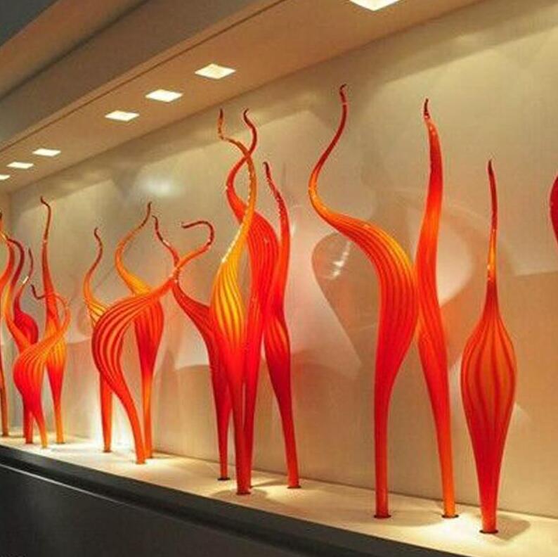

Modern Hand Reed Floor Lamp Orange Murano Sculptures Top Quality 100% Mouth Blown Glass Sculpture for Party Garden