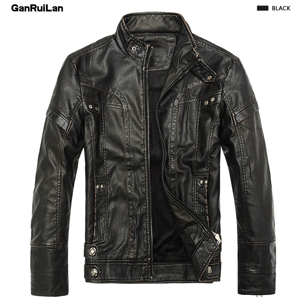 

2019 Autumn Winter Motorcycle PU Leather Men Jacket Stand Collar Thick Male Jackets Outwear Coat Faux Leather Coats B0268, Asian size