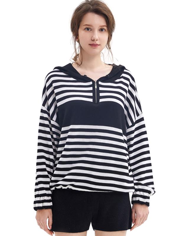 

Zhili Womens Zipper-Closure Collar Knit Pullover Sweater with Hooded_Black_Large