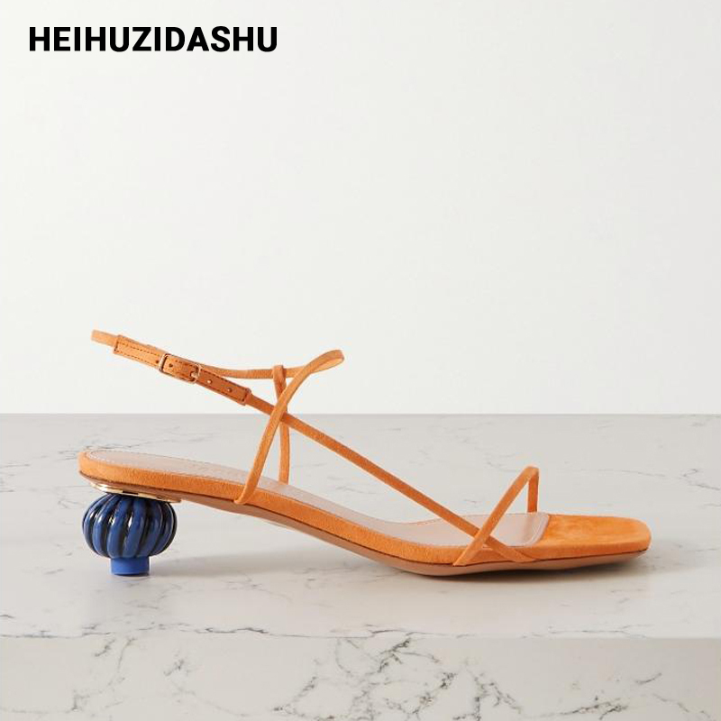 

2020 Summer Luxury Strange Heels Women Sandals Suede Leather High Heels Women Sandals Open Toe Slingback Sandales Femmes, White sandals