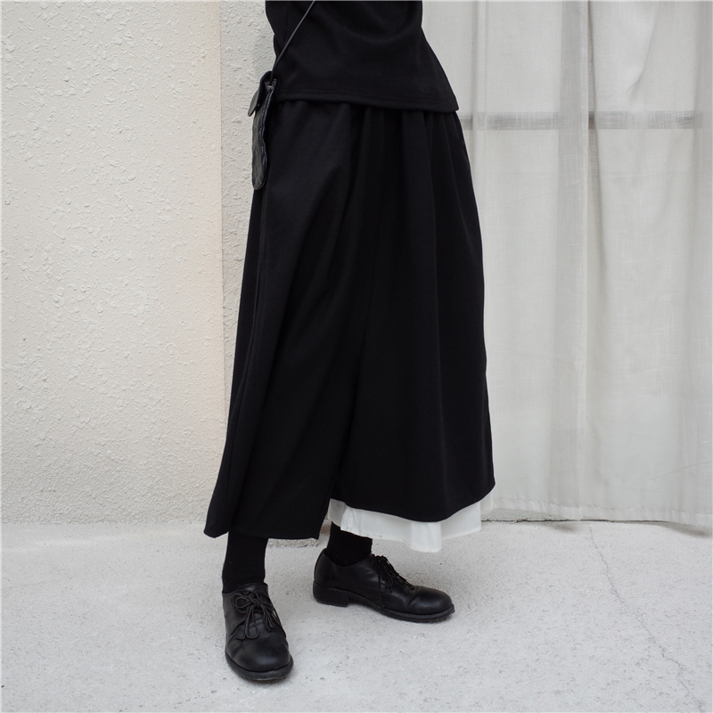 

2018 women men clothing Hair Stylist Unsymmetrical Woollen white edge Wide Leg Pants culottes plus size Costumes 27-44, Black