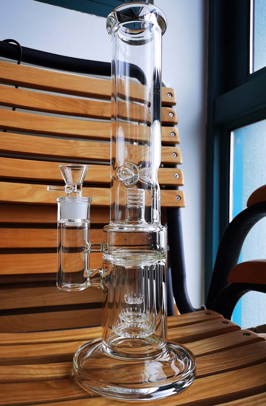 

Quality 7mm thickness Glass bong dab rig water pipe art with percolator 14inch height 18mm female