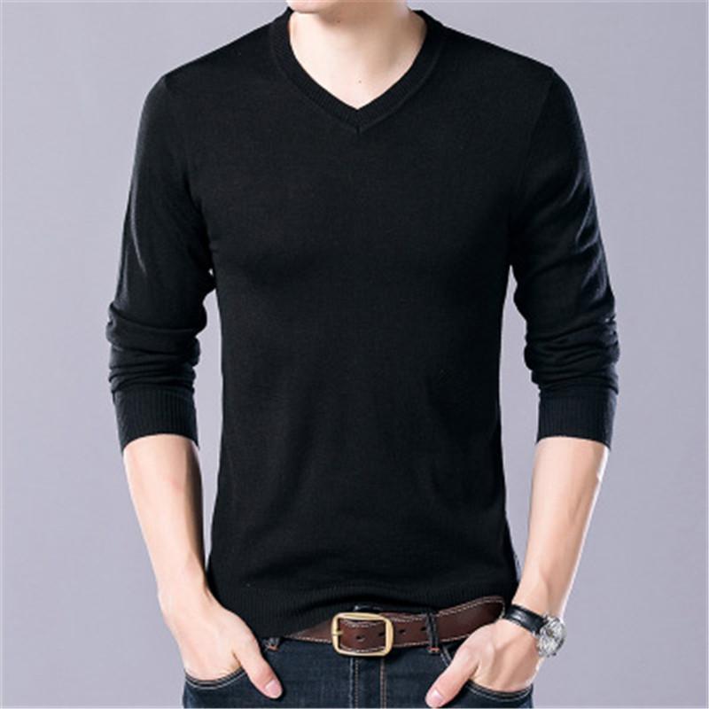 

Solid Color Sweater Man Long Sleeve T-shirt Fashion New Casual V Neck Long Sweater Designer Male Korean Version Slim Tee Tops Clothing