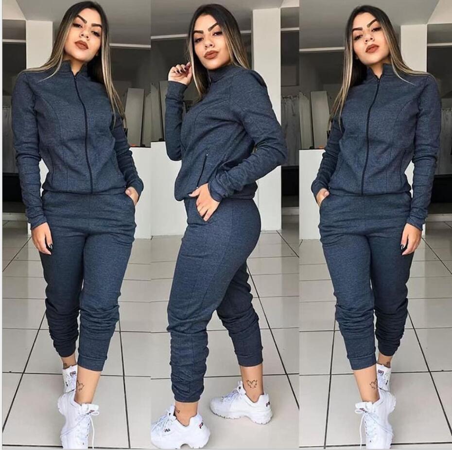 

3 colors Womens 2pcs Designer Suits Clothing Fashion Women Tracksuits Hooded Long Sleeved Pants Sports Sets, Gray