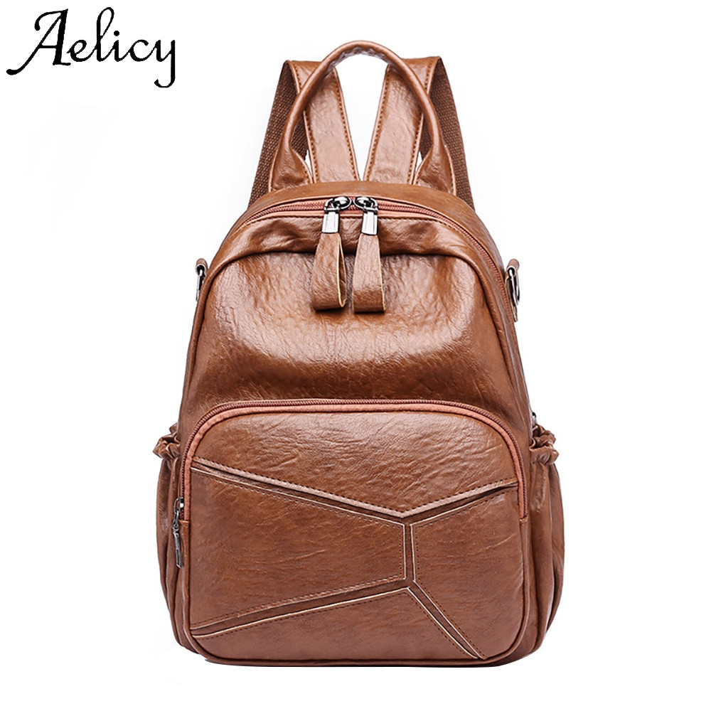 Multipurpose Daypacks Leather Shoulder Bag Ladies Fashion Large Capacity Soft Leather Travel Backpack College Wind Bag 29/×14/×31CM