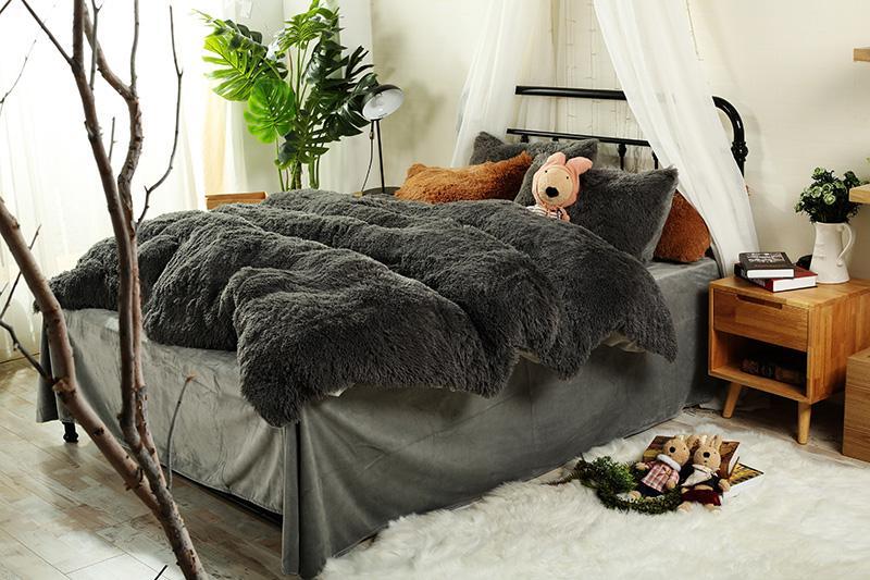 

Brown Grey Orange Thick Fleece Winter Bedding sets Queen sizebed/fit sheet set Duvet cover Pillowcase Soft Warm Bedclothes, Color 11