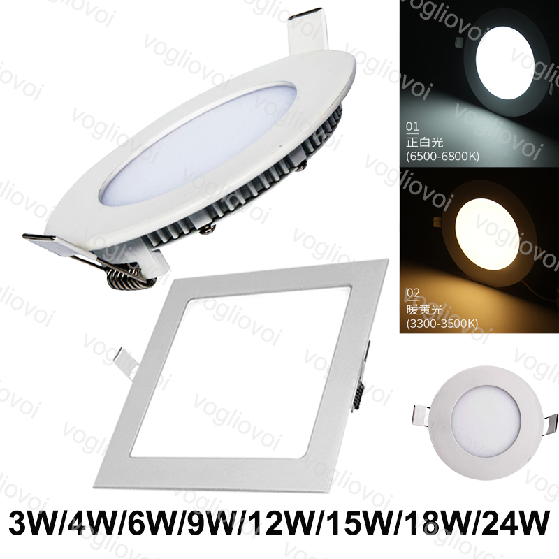 6//12//18//24W LED Recessed Ceiling Flat Panel Down Light Ultra Slim Round /& Square