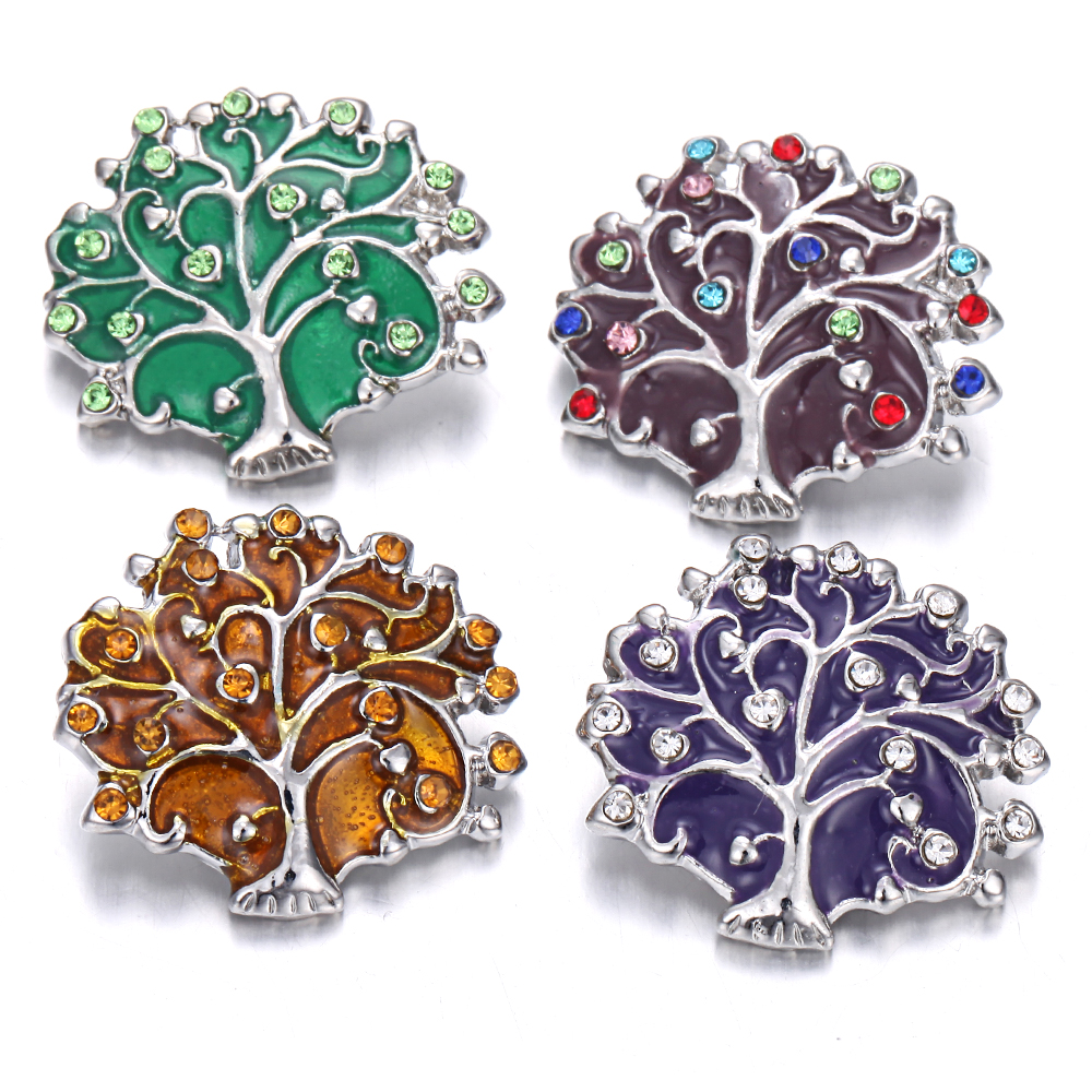 

10pcs/lot New 18mm Snap Button Jewelry Crystal Tree of Life 18mm Metal Snap Buttons Fit Leather Silver Snaps Bracelet Jewelry