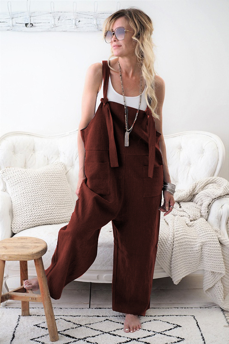 Womens Linen Cotton Jumpsuit Dungarees 