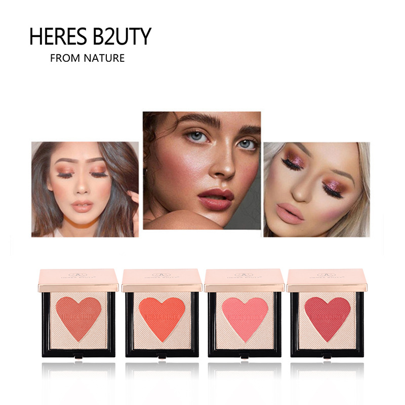 HERES B2UTY Heart Shaped Blush Illuminate Matte Blusher Press Powder and Highlight Waterproof Makeup 4 Colors Option-image-436461152