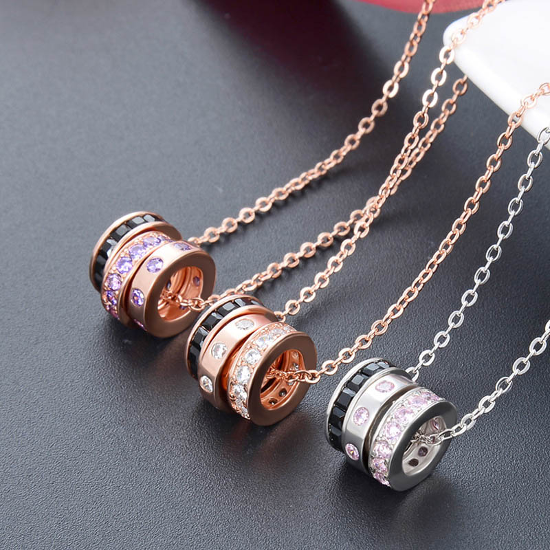

Hot Sale Promotion New Shiny Zircon Crystal Circle 925 Sterling Silver Women's 3 Ring Pendant clavicular chain Necklaces Jewelry Gift