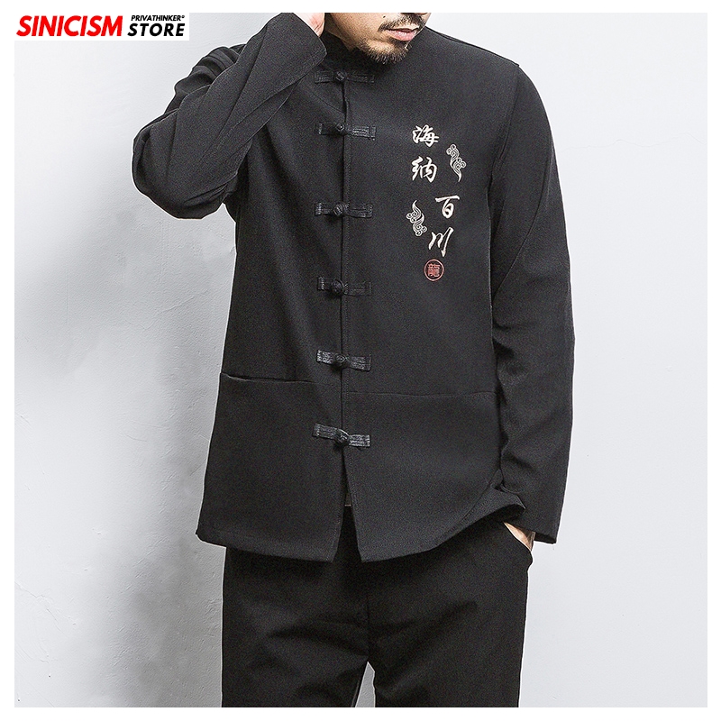

Sinicism Store Mens Oversize Casual Jacket Men Chinese Style Jackets Top 2020 Male Autumn Thicken Traditional Buckle Coat 5XL, Black(asiansize)