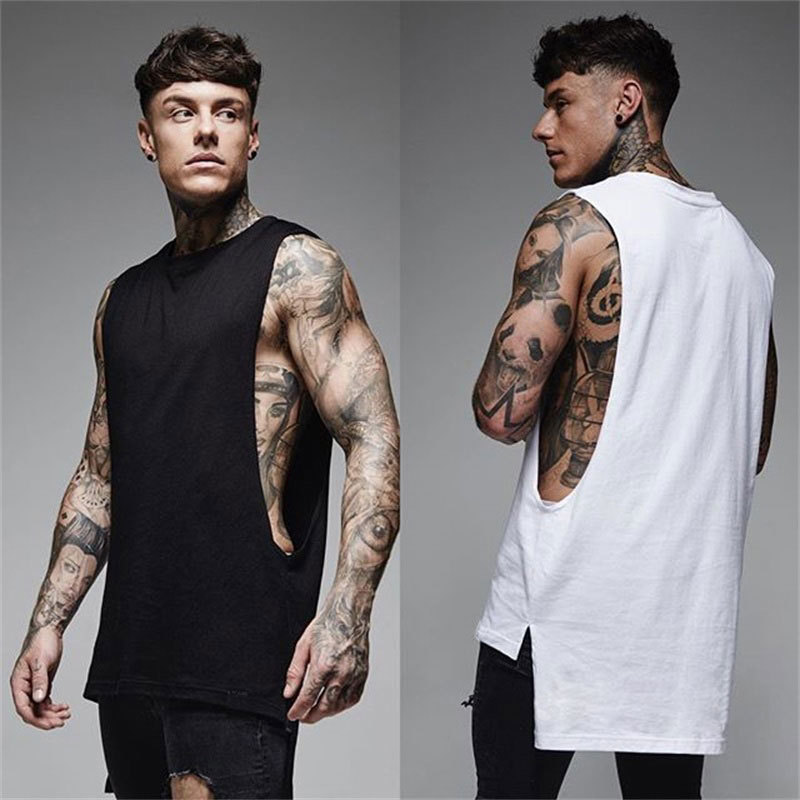 

New Men's Fitness Sports Running Exercise Casual Personality Cotton Stretch Vest Men Sleeveless Tank Tops T Shirt, Black
