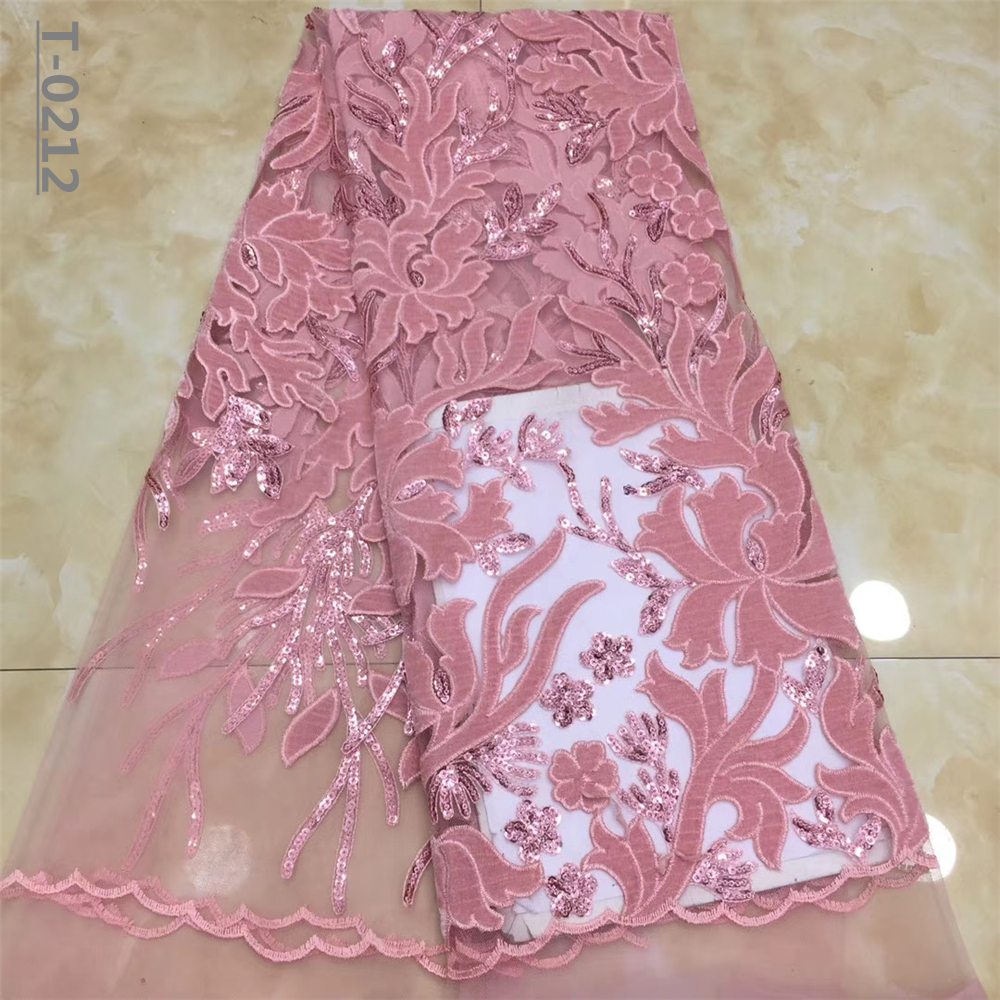

New Design African Tulle Mesh Lace Fabrics With Sequins Velvet Lace Fabric French Net Lace High Quality For Wedding Evening Dress