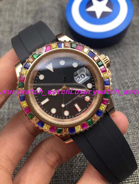 

6 Style Luxury Watches RAINBOW Diamond 18K ROSE GOLD Silver 116695SATS New Rubber Strap Automatic Fashion Mens Watch Wristwatch, Shipping cost