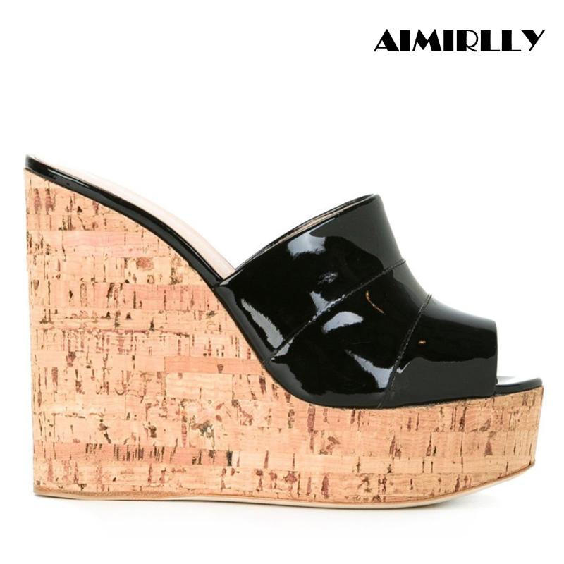 

Aimirlly Women Shoes Cork Wedge Sky High Platform Slide Sandals High Heel Mules Summer Wear Slip On Black Silver