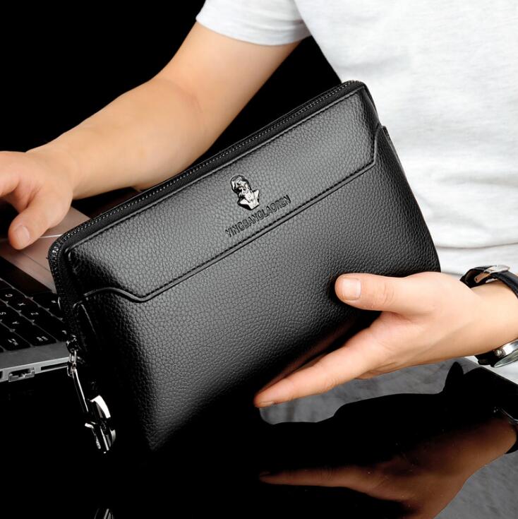 

Factory wholesale brand men bag fashion anti-theft lock mens handbag simple England van soft leather business hand clutch large capacity, Brown(printing box packaging)