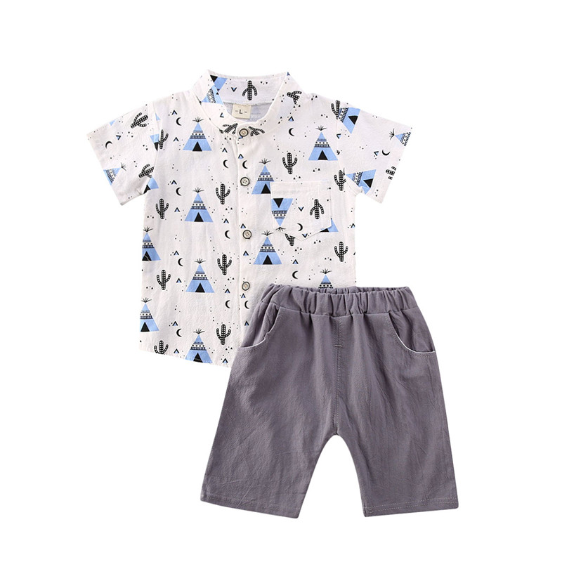 

6-36 Months Baby Boys Gentleman Outfits Set Short Sleeve Print Shirt Tops Shorts Baby Boys Formal Clothes Set 2PCS 3 Colors, Light blue