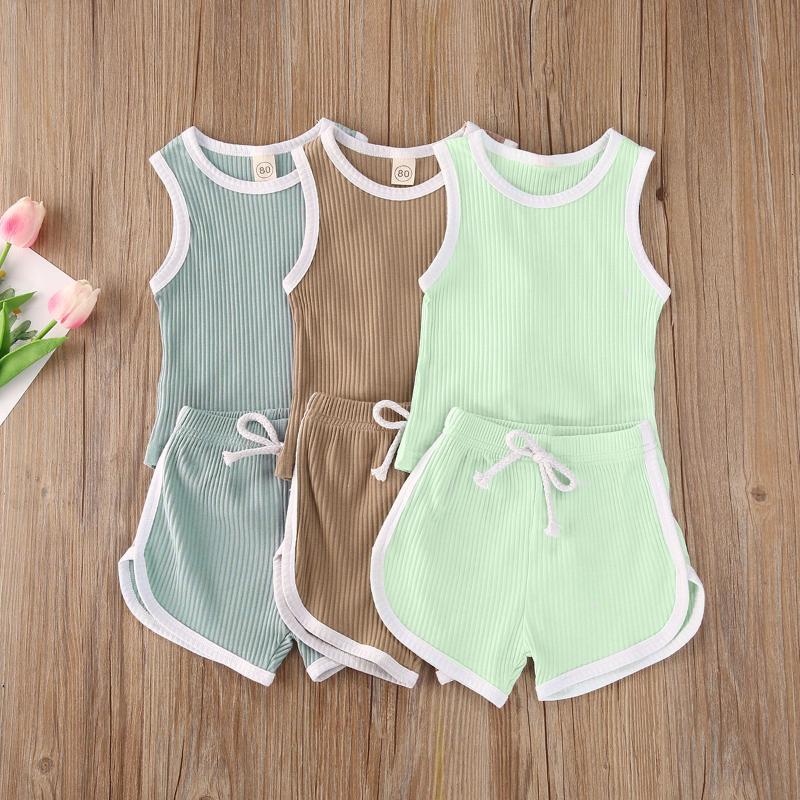 

Toddler Baby Boys Girls Summer Clothes Newborn Kids Baby Sleeveless T-shirts+Shorts Children Tracksuits Sets, Blue
