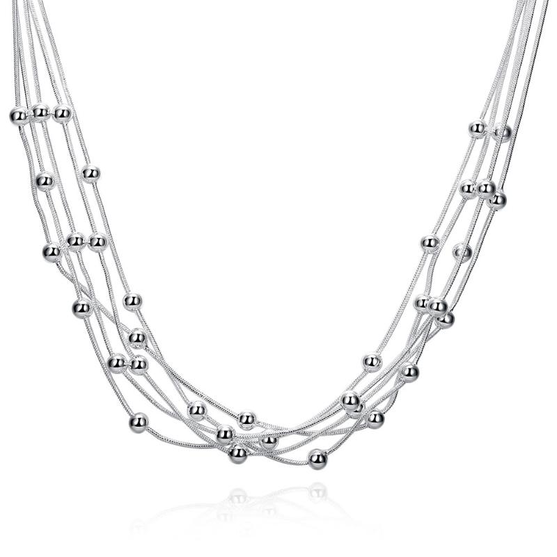 

Other 925 Sterling Silver 18'' Five Lines Beads Snake Chain Charm Balls Multilayer Necklace Collares Choker Necklaces For Women Gift
