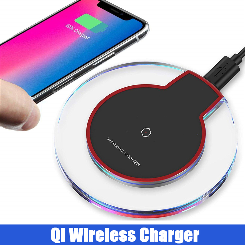 

Universal Phone Qi Wireless Charger Transparent crystal Pad Charger With USB Cable For iPhone 8 X XS Samsung S8 S9 Note 8 9