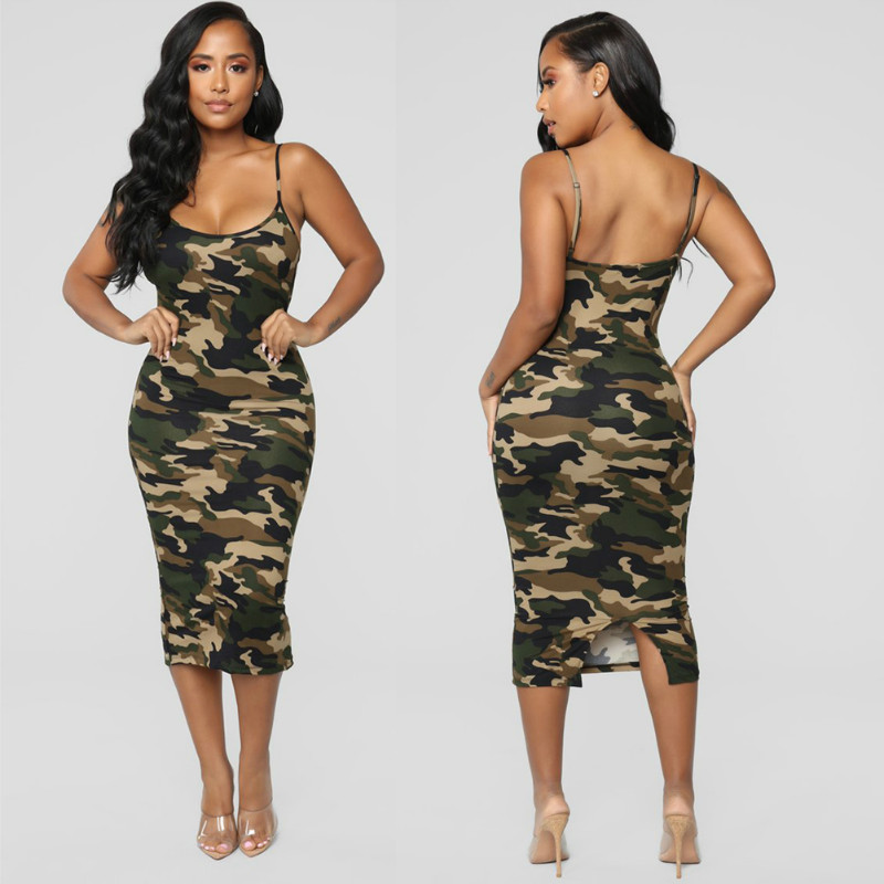 2020 Newest Fashion Summer Dress Fashion Camouflage Womens Bodycon Sleeveless Sundress Ladies Summer Beach Casual Party Dress