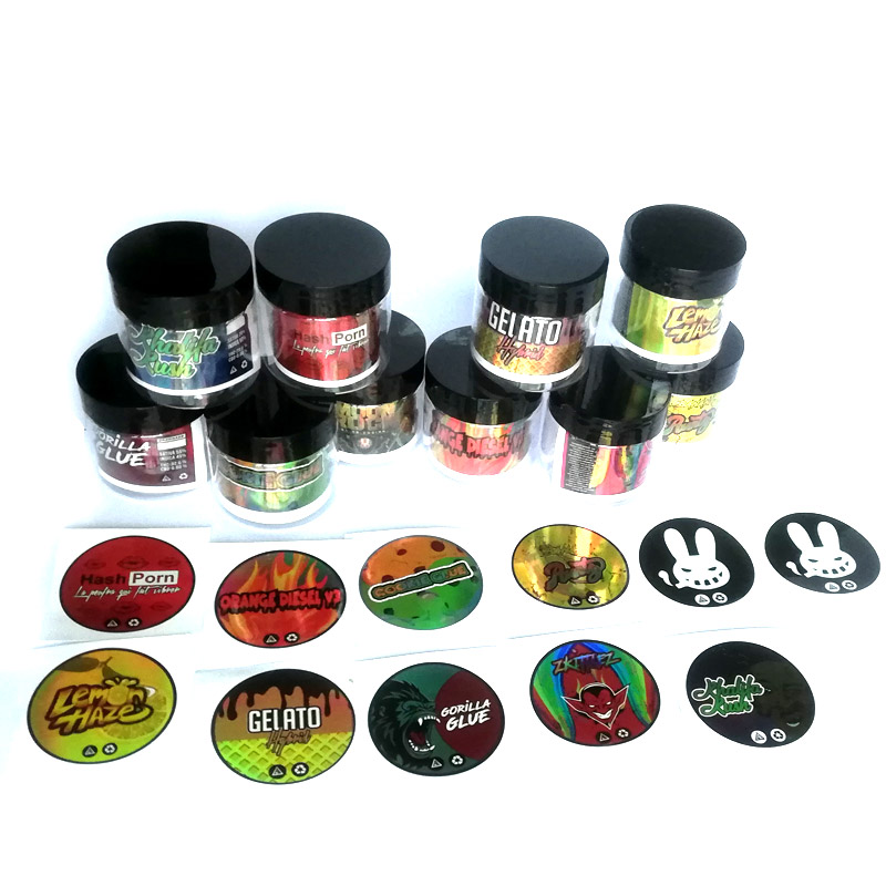 

Plastic jar with Hologram Sticker 3.5 gram 60ml dry herb flower Container tank with Stickers 24 Types DHL Free