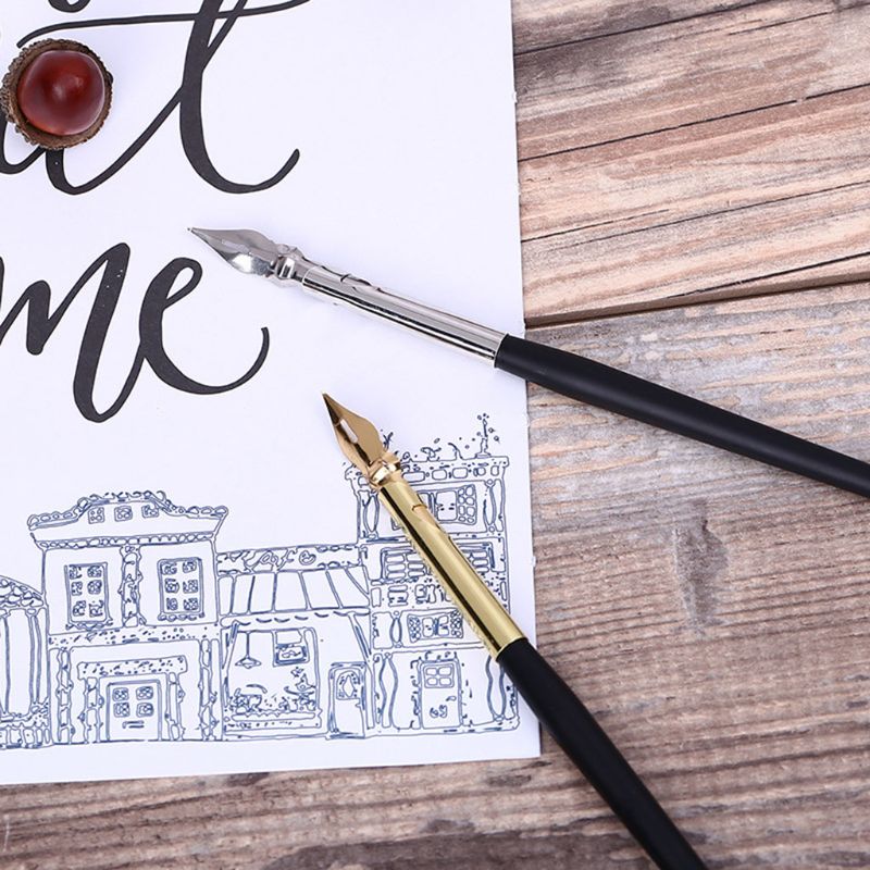 

Vintage English Calligraphy Dip Pen Fountain with Ink Nibs Set Office Stationery, Red