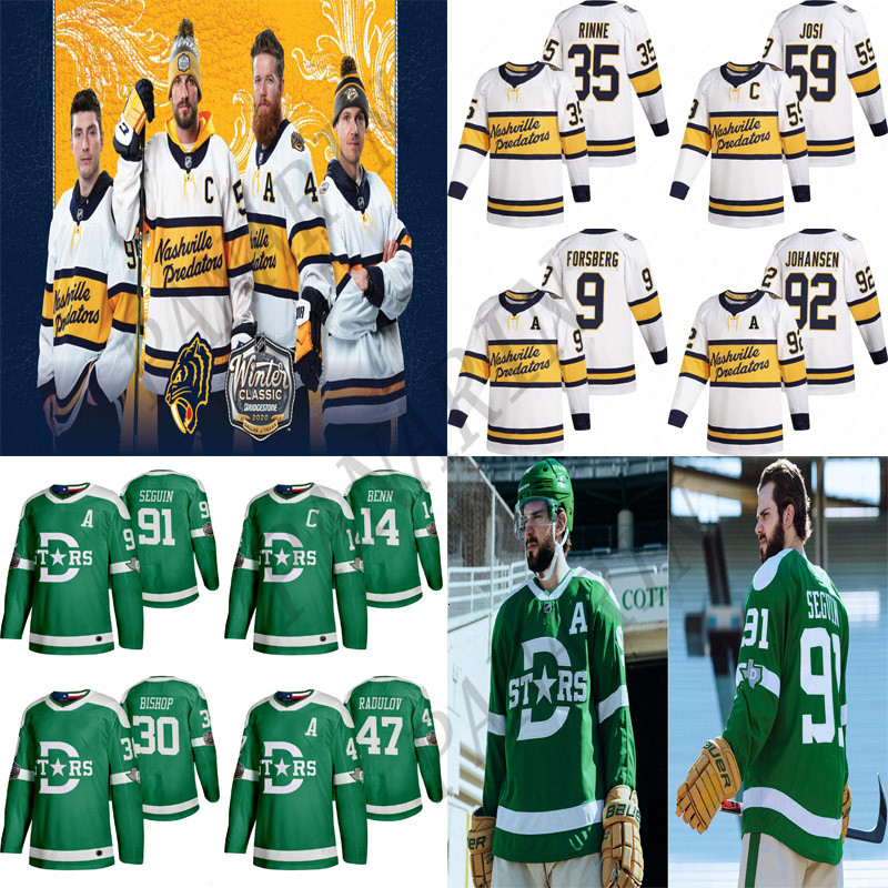 

2020 Winter Classic Dallas Stars jersey Nashville Predators jerseys 91 Seguin 14 Jamie Benn 9 Filip Forsberg 59 Roman Josi Ice hockey jersey, Green